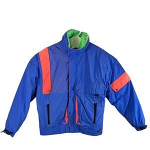 90s Neon Snow Jacket Blue Pink Green Color Block Mens Large Mountain Goat Ski